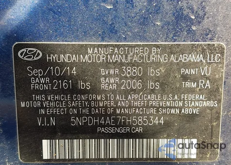 2015 Hyundai Elantra Se/Sport/Limited z USA, uszkodzony, nr VIN 5NPDH4AE7FH585344